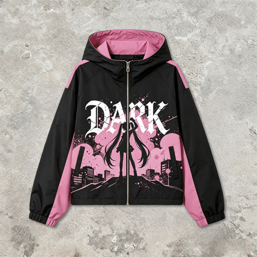 Screen Print Color Block Patchwork Anime Jacket | Hooded Zip Up Streetwear Jacket | Custom Streetwear