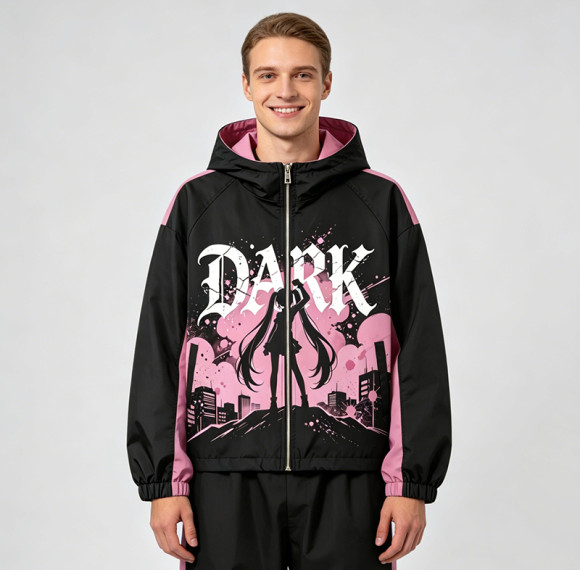 Screen Print Color Block Patchwork Anime Jacket | Hooded Zip Up Streetwear Jacket | Custom Streetwear
