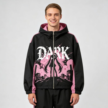 Screen Print Color Block Patchwork Anime Jacket | Hooded Zip Up Streetwear Jacket | Custom Streetwear