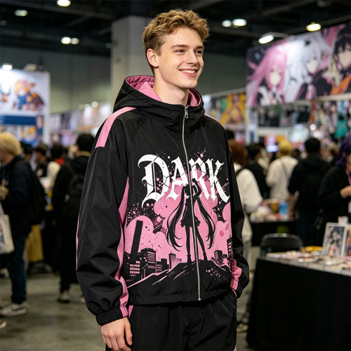 Screen Print Color Block Patchwork Anime Jacket | Hooded Zip Up Streetwear Jacket | Custom Streetwear