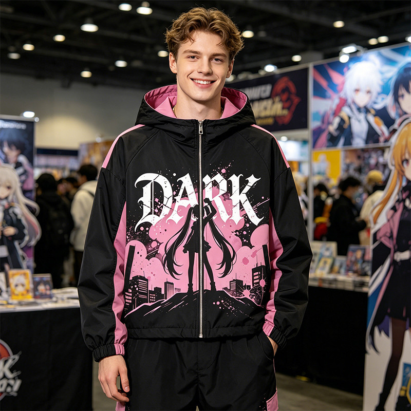 Screen Print Color Block Patchwork Anime Jacket