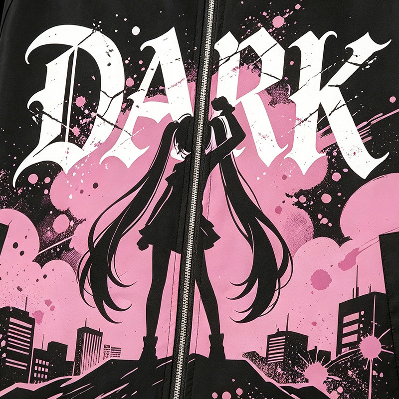 Screen Print Color Block Patchwork Anime Jacket