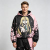 Screen Patchwork DTG Print Anime Cropped Hooded Jacket | Cherry Blossom Streetwear | Streetwear Manufacturer