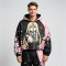 Screen Patchwork DTG Print Anime Cropped Hooded Jacket | Cherry Blossom Streetwear | Streetwear Manufacturer