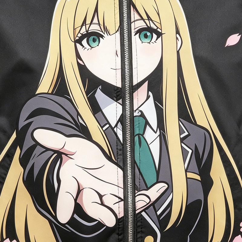 Screen Patchwork DTG Print Anime Cropped Hooded Jacket
