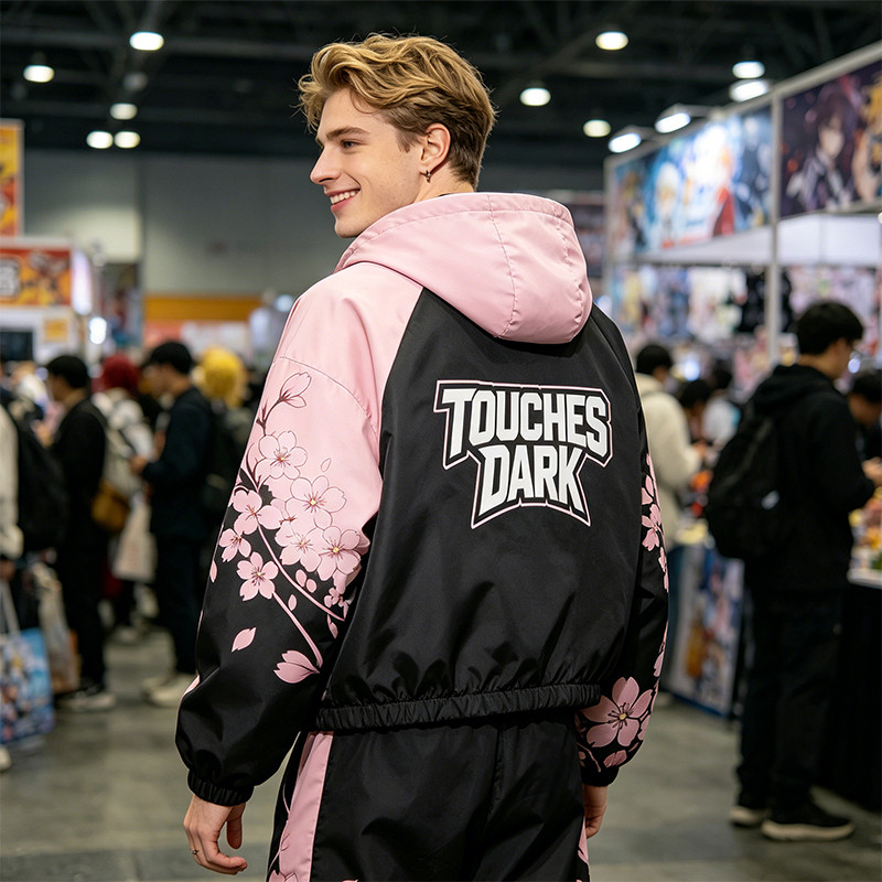 Screen Patchwork DTG Print Anime Cropped Hooded Jacket