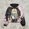 Screen Patchwork DTG Print Anime Cropped Hooded Jacket | Cherry Blossom Streetwear | Streetwear Manufacturer