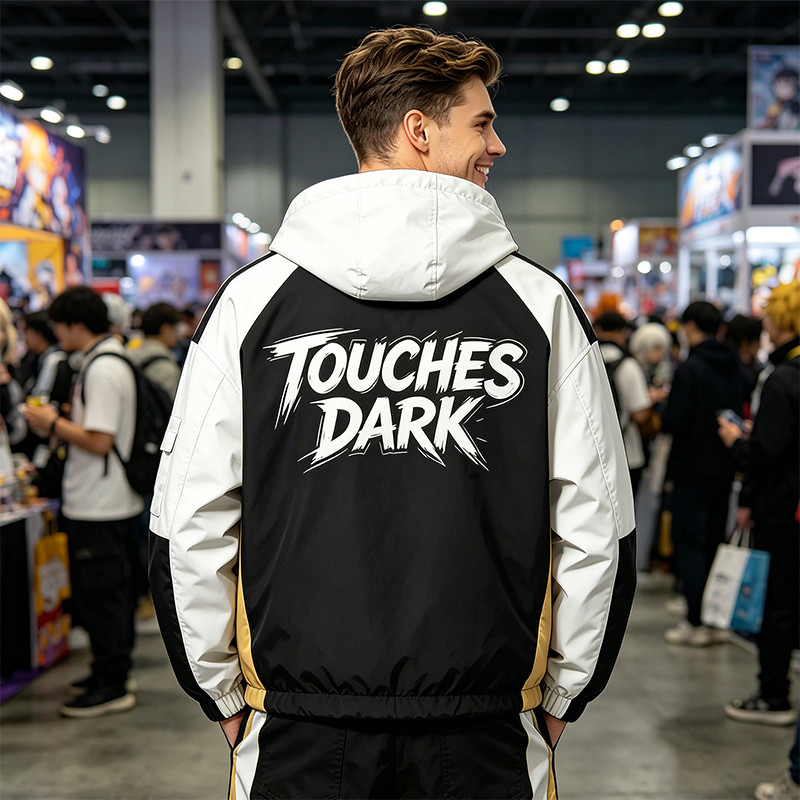 Screen Print Patchwork Anime Graphic Hooded Jacket