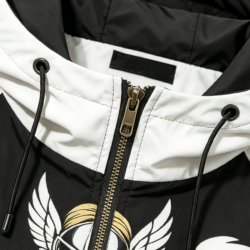 Screen Patchwork DTG Print Anime Cropped Hooded Jacket