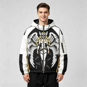 Screen Print Patchwork Anime Graphic Hooded Jacket | Color Block Streetwear Jacket | Custom Streetwear