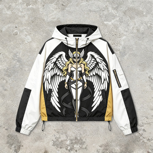 Screen Print Patchwork Anime Graphic Hooded Jacket | Color Block Streetwear Jacket | Custom Streetwear