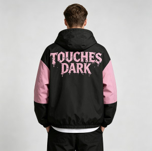 Screen Print Color Block Patchwork Anime Jacket | Gothic Cartoon Hooded Windbreaker | Custom Streetwear
