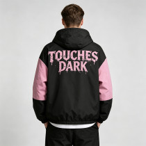 Screen Print Color Block Patchwork Anime Jacket | Gothic Cartoon Hooded Windbreaker | Custom Streetwear