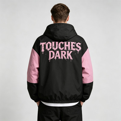 Screen Print Color Block Patchwork Anime Jacket | Gothic Cartoon Hooded Windbreaker | Custom Streetwear