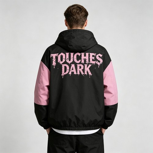 Screen Print Color Block Patchwork Anime Jacket | Gothic Cartoon Hooded Windbreaker | Custom Streetwear