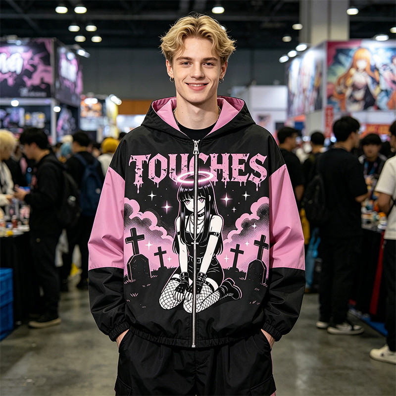 Screen Print Color Block Patchwork Anime Jacket