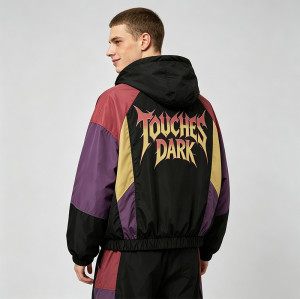 Patchwork Color Block Screen Anime Print Jacket |Hooded Windbreaker Jacket | Custom Streetwear Manufacturer