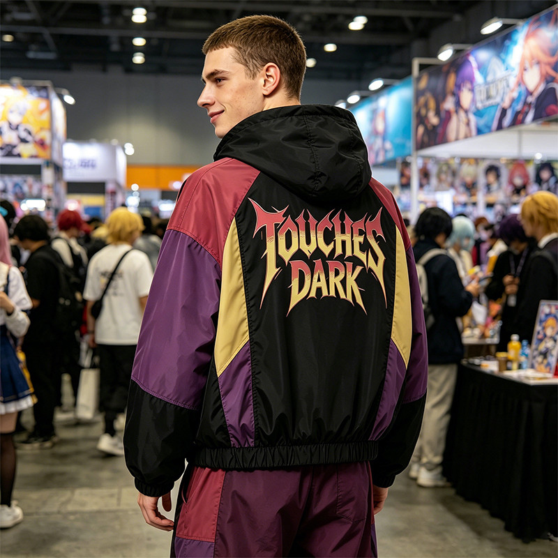 Patchwork Color Block Screen Anime Print Jacket