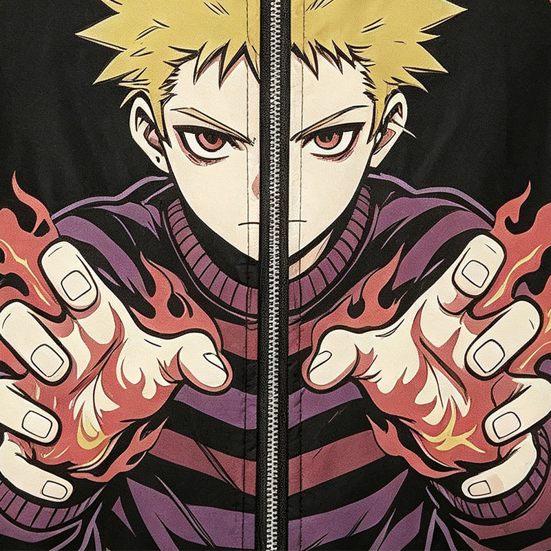 Patchwork Color Block Screen Anime Print Jacket