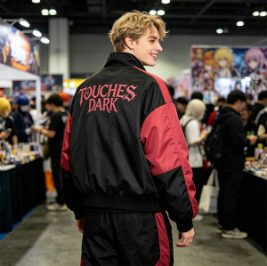 Screen Print Color Block Patchwork Anime Jacket | Gothic Cartoon Zip Up Jacket | Custom Streetwear