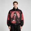 Screen Print Color Block Patchwork Anime Jacket | Gothic Cartoon Zip Up Jacket | Custom Streetwear