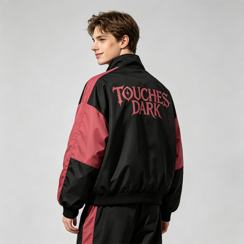 Screen Print Color Block Patchwork Anime Jacket | Gothic Cartoon Zip Up Jacket | Custom Streetwear