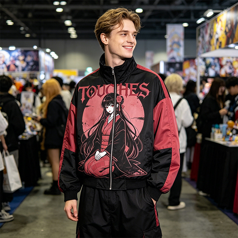 Screen Print Color Block Patchwork Anime Jacket
