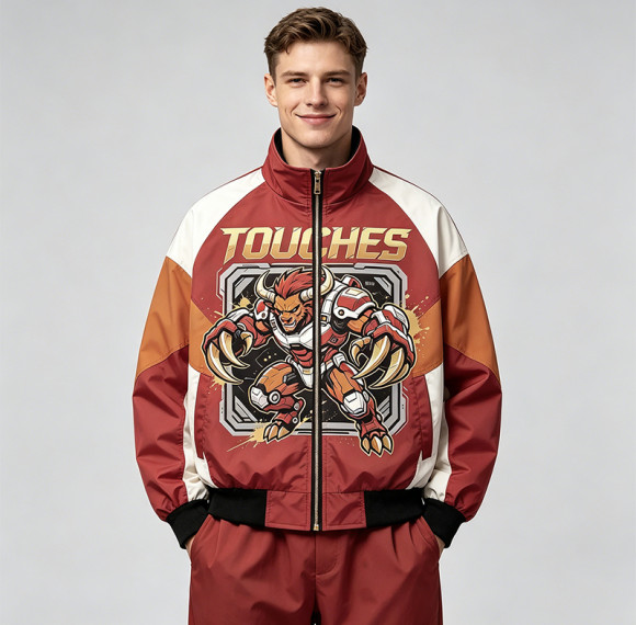 Screen Print Patchwork Color Block Jacket | Anime Graphic Stand Collar Jacket | Custom Streetwear