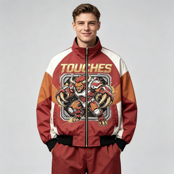 Screen Print Patchwork Color Block Jacket | Anime Graphic Stand Collar Jacket | Custom Streetwear