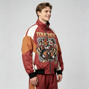 Screen Print Patchwork Color Block Jacket | Anime Graphic Stand Collar Jacket | Custom Streetwear