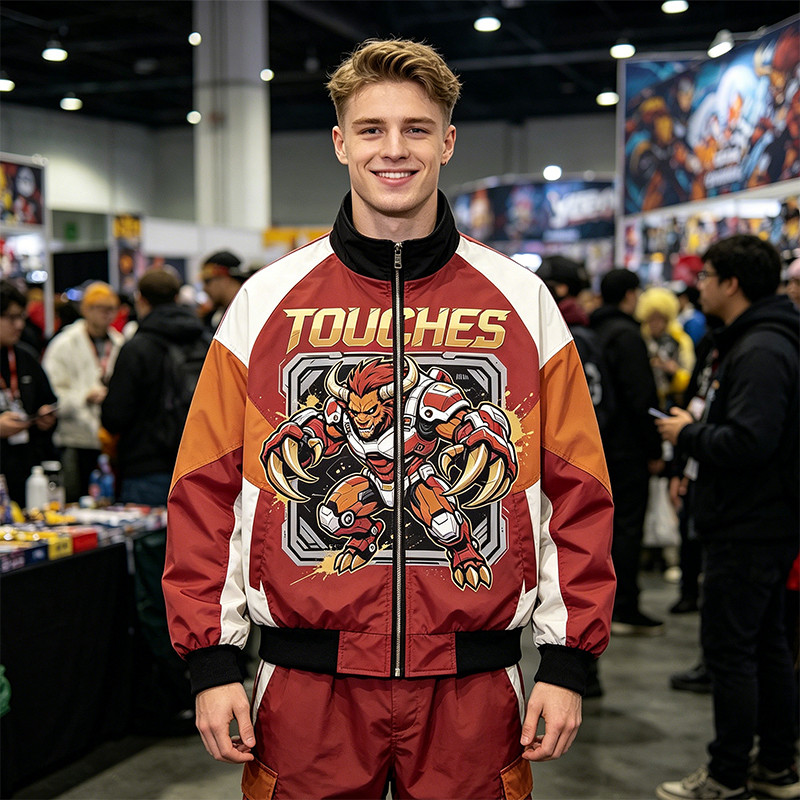 Screen Print Patchwork Color Block Jacket