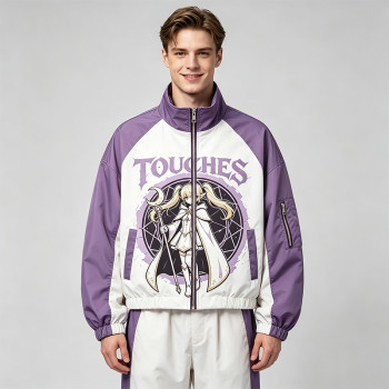 Screen Print Color Block Patchwork Anime Jacket | Cropped Windbreaker | Custom Streetwear Manufacturer