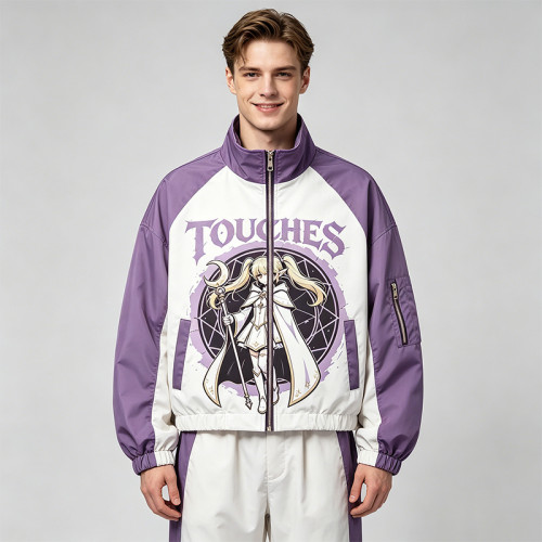 Screen Print Color Block Patchwork Anime Jacket | Cropped Windbreaker | Custom Streetwear Manufacturer