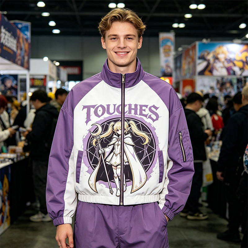 Screen Print Color Block Patchwork Anime Jacket