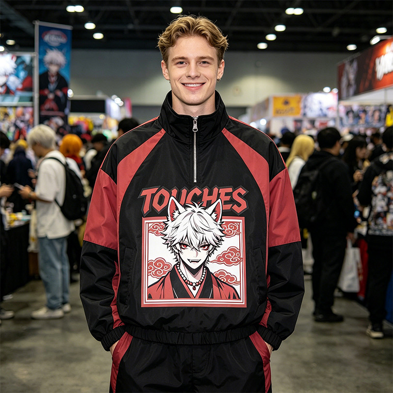 Patchwork Screen Print Rubber Print Anime Jacket
