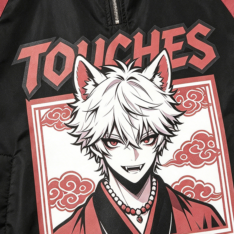 Patchwork Screen Print Rubber Print Anime Jacket