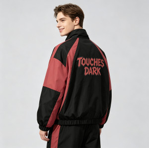 Patchwork Screen Print Rubber Print Anime Jacket | Color Block Half Zip Windbreaker | Custom Streetwear