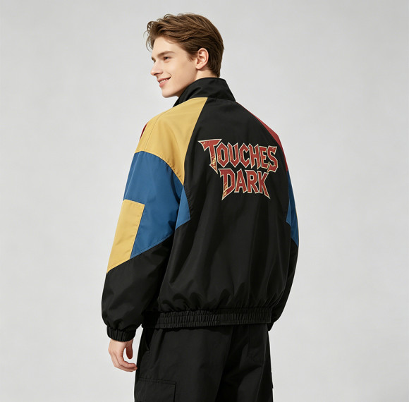 Patchwork DTG Print Anime Jacket | 100% Polyester Color Block Jacket | Clothing Manufacturer