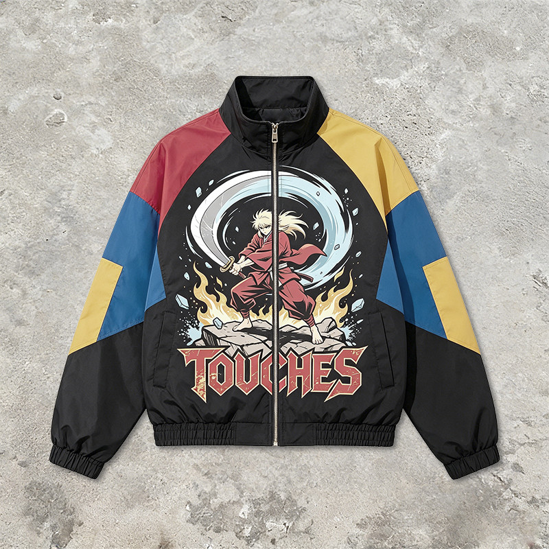 Patchwork DTG Print Anime Jacket