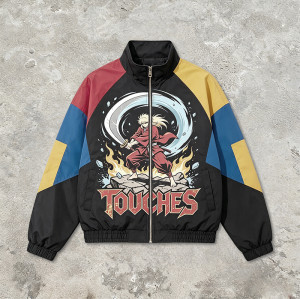 Patchwork DTG Print Anime Jacket | 100% Polyester Color Block Jacket | Clothing Manufacturer