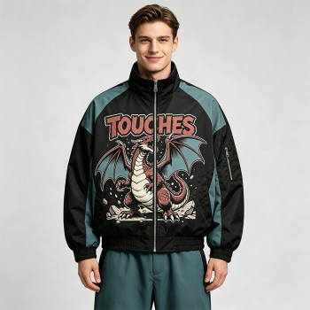 Patchwork DTG Print Dragon Graphic Jacket | Color Block Windbreaker | Custom Streetwear Manufacturer