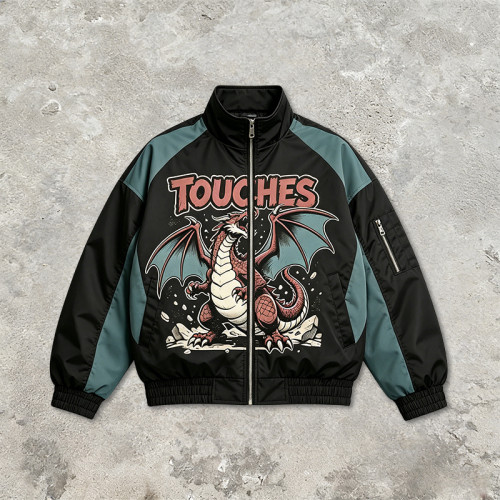 Patchwork DTG Print Dragon Graphic Jacket | Color Block Windbreaker | Custom Streetwear Manufacturer