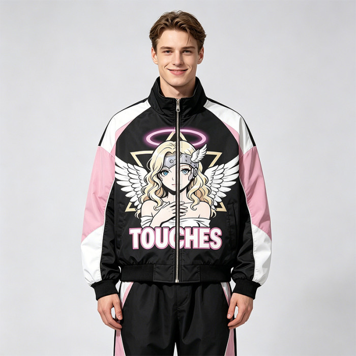 DTG Print Color Block Patchwork Jacket | Anime Graphic Bomber Jacket | Custom Streetwear Manufacturer