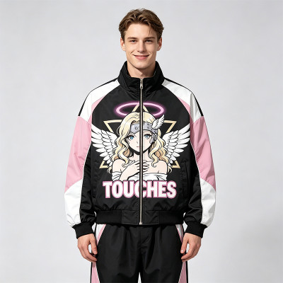 DTG Print Color Block Patchwork Jacket | Anime Graphic Bomber Jacket | Custom Streetwear Manufacturer