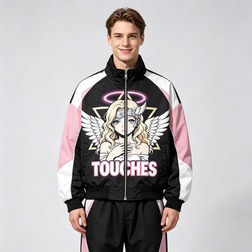 DTG Print Color Block Patchwork Jacket | Anime Graphic Bomber Jacket | Custom Streetwear Manufacturer
