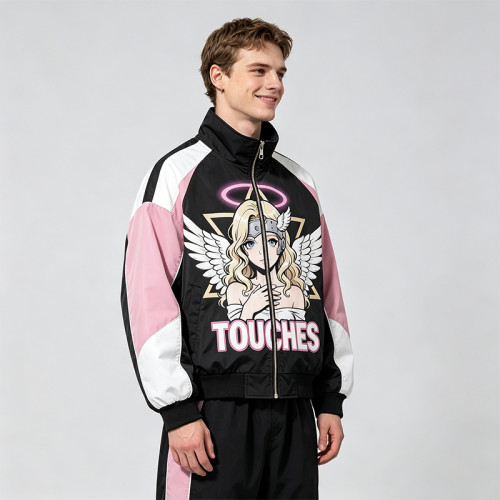 DTG Print Color Block Patchwork Jacket | Anime Graphic Bomber Jacket | Custom Streetwear Manufacturer