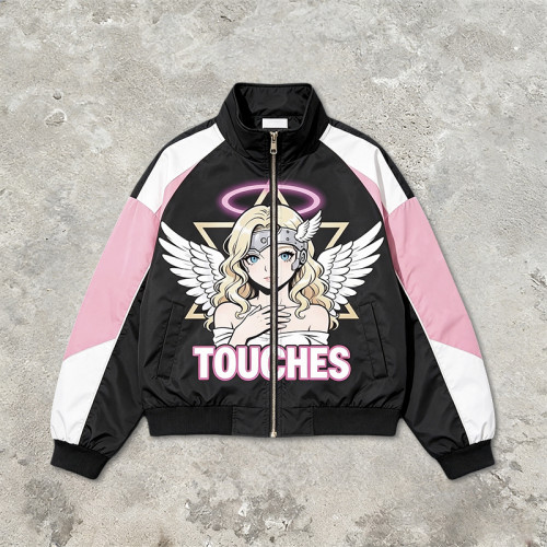 DTG Print Color Block Patchwork Jacket | Anime Graphic Bomber Jacket | Custom Streetwear Manufacturer