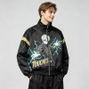 DTG Print Patchwork Anime Bomber Jacket | 100% Polyester Zip Up Streetwear | Custom Streetwear Manufacturer