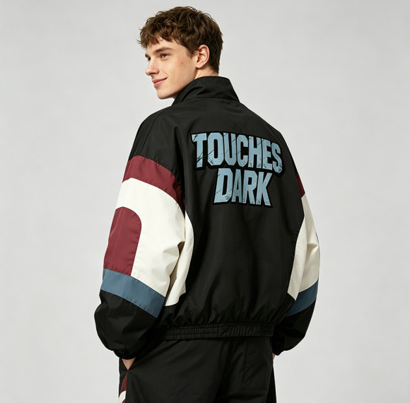 Screen Print Patchwork Anime Jacket | Color Block Zip Windbreaker | Custom Streetwear Manufacturer
