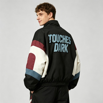 Screen Print Patchwork Anime Jacket | Color Block Zip Windbreaker | Custom Streetwear Manufacturer